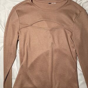 Brown Cut Out Blouse with Long Sleeves